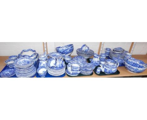 An extensive Copeland Spode blue and white pottery part dinner and tea service, decorated in the Italian pattern, including b