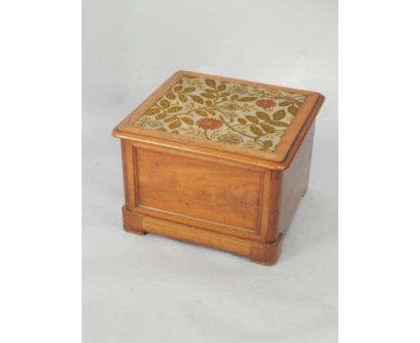 A Victorian mahogany commode with a tapestry seat, converted to a sewing box, 48cm x 44cm x 32cm.