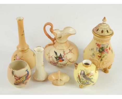 A Royal Worcester blush porcelain pot pourri vase and cover, circa 1907, painted with meadow flowers, 19cm high, together wit