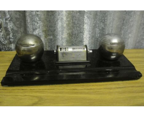 ART DECO/ HOME - A beautiful Art deco desk tidy, in the form of 2 chromed ball inkwells (1 with later replacement glass inser