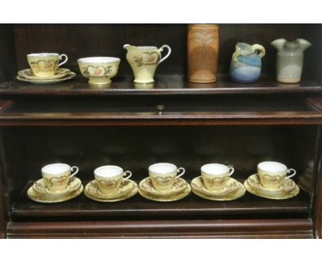 ANTIQUE/ TEACUPS - A set of 6 matching teacups, saucers & side plates with matching milk jug & sugar bowl, produced by Aynsle