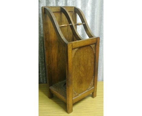 FURNITURE/ HOME - An antique oak stick/ umbrella stand, complete with drip trap. Measures 30x70x26cm