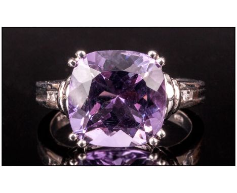 Amethyst Cushion Cut Ring, a 6.25ct solitaire cushion cut amethyst of strong purple colour, the birthstone for February, set 