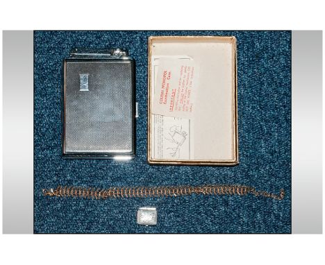 Colibri Combination Cigarette Case And Lighter, Original Box And Instructions Together With A Silver Hinged Pill Box and A Go