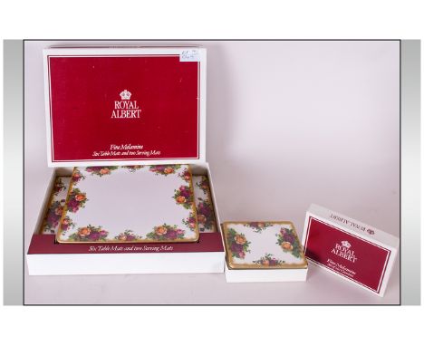 Piquet Ware Four Piece Tea Service on tray. Together with Boxed Set of Royal Albert Coaster and Place Mat set.