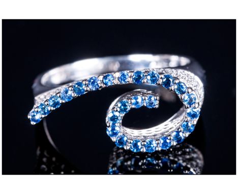 Modern Unique Fashion/Designer 18ct White Gold Sapphire & Diamond Ring, Marked 750. Sapphires of excellent colour.