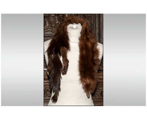 1950's Small Fox Collar/Tie with knotted cord chain and clip, structured head & tail.
