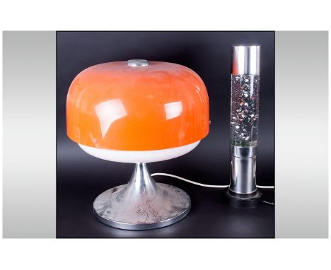 1960's Style Table Lamp, Orange Plastic Shade With Chrome Base. Marked 'Art 4010'' Together With A Lava Lamp. Both A/F