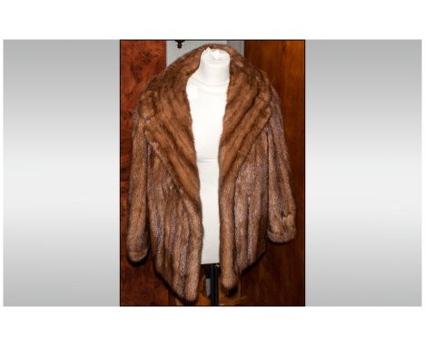 Ladies Light Brown Mink Jacket, Fully lined. Collar with revers, slit pockets & cuff sleeves. Approximate Size 12. 