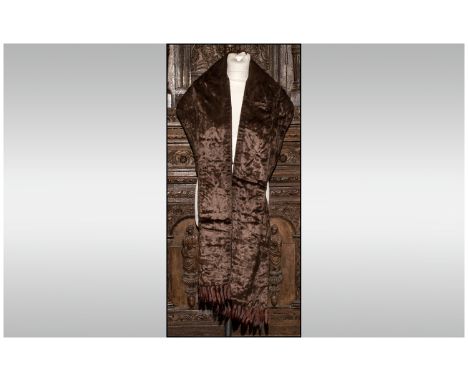 1930's Sheared Coney Long Panel Stole with 14 ermine tippets per side.