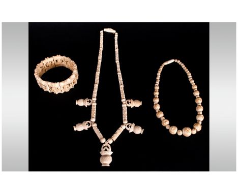 Early 20th Century Chinese Ivory Necklaces & Bangle 3 in total