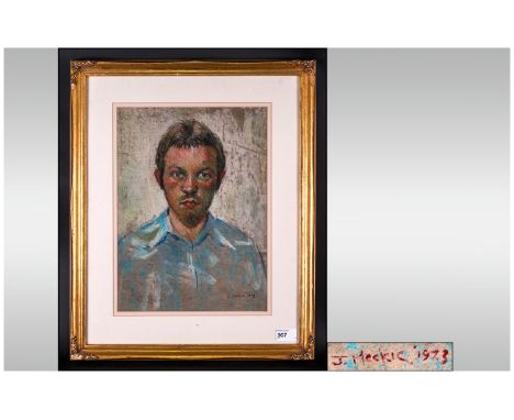 Rare Early Pastel Self Portrait of John Mackie, born 1955, signed and dated 1973, also written verso. Provenance: from the ar