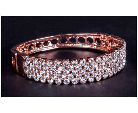 Five Row Crystal Bangle, brilliant white Austrian crystals in a five row honeycomb pattern to the front, with a plain band to