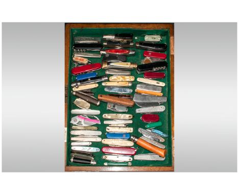 Collection Of 60 Pocket Knives/Fruit Knives To Include Swiss Army Knives, Advertising, Wooden, Mother Of Pearl Etc.