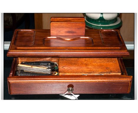 Wooden Desk Tidy/Letter Rack With Single Drawer Containing A Wooden Cased Compass Set & Pencil Holder Together With 11 Pen/Ut