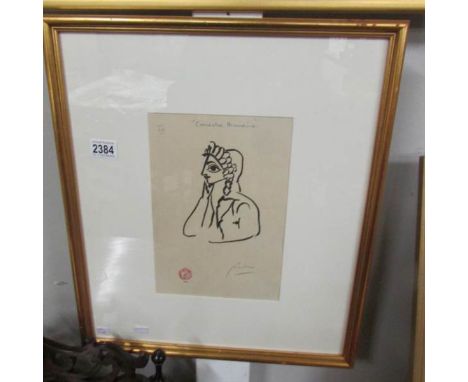 A Pablo Picasso (1881-1973) print 'Comedie Humaine', stamped and signed in pencil.In very good order.Frame size 52 x 45.5 cm.