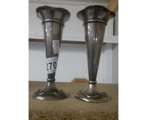 A pair of hall marked silver spill vases, a/f