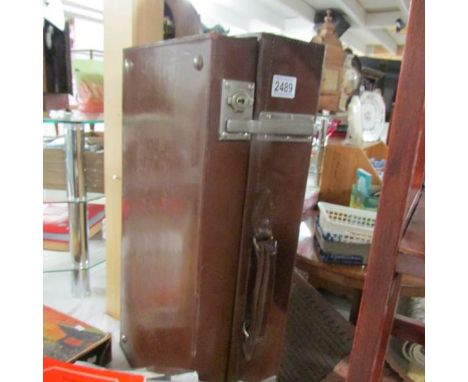 A vintage leather suitcase.