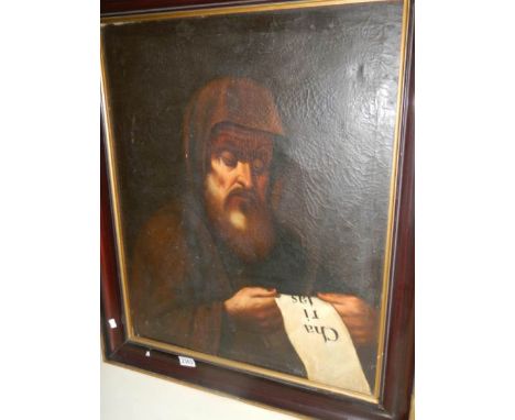A late 19th century Spanish school oil on canvas portrait of Saint Francis of Paola, unsigned but with artist/gallery label v