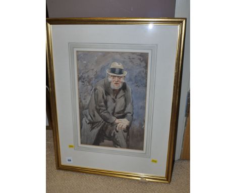 A watercolour - Portrait of an elderly man, attributed to George Harrison of York, with inscription verso.