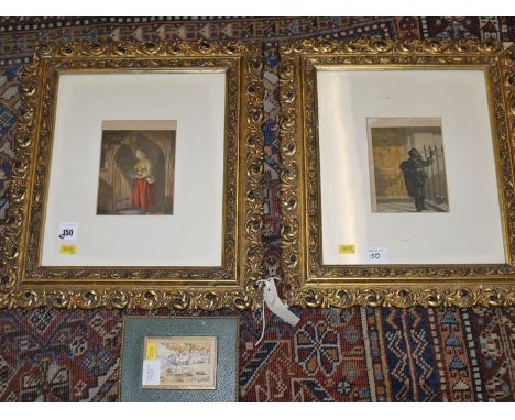 A miniature watercolour - "Hifa West", by R. Fabon; together with two Baxter prints - "Coming From Church" and "The Chimney S