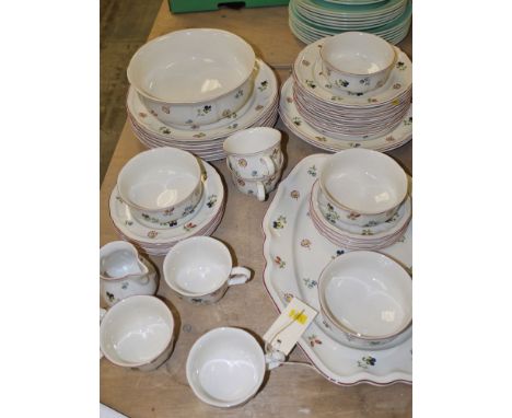 A modern part dinner and tea service, by Villeroy & Boch, decorated with flowers and borders, seventy-six place settings, plu