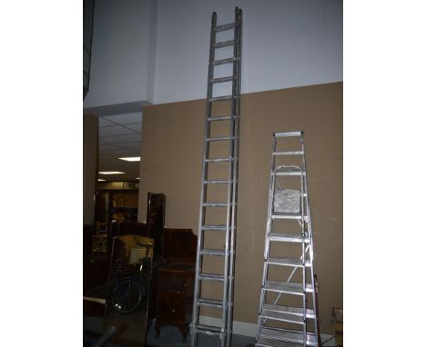 An aluminium extending ladder.