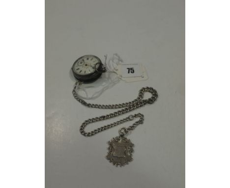 A silver cased open face fob watch, the decorative mount with enamel rim and dial, with subsidiary seconds aperture; together