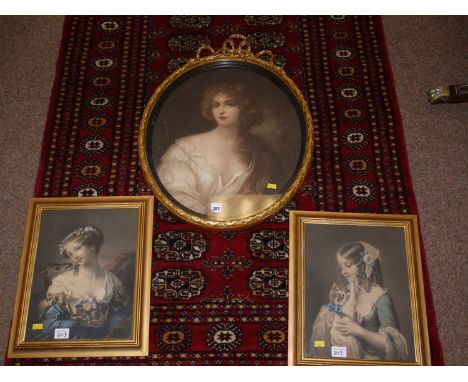 A hand coloured mezzotint, - Portrait of a beauty, after Sir. Peter Lily, label verso; together with a pair of mezzotints of 