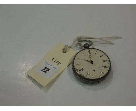 A silver cased open face pocket watch with white enamel roman dial (damages).