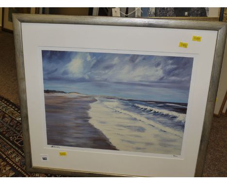 A limited edition colour print "Druridge Bay", signed proof after Alistair R. Homsby.