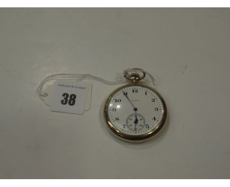 An Elgin gilt-cased pocket watch, the white enamel Arabic dial with subsidiary seconds aperture, case back engraved with init