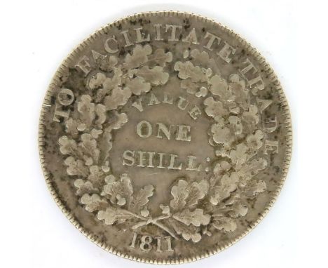 1811 silver Shilling token - Worcester. P&amp;P Group 1 (£14+VAT for the first lot and £1+VAT for subsequent lots) 
