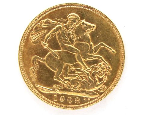 1908 gold sovereign of Edward VII. P&amp;P Group 1 (£14+VAT for the first lot and £1+VAT for subsequent lots) 