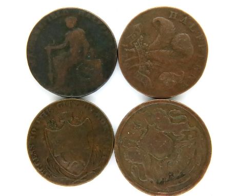 Four 18-19th century trade tokens and commerce. P&amp;P Group 1 (£14+VAT for the first lot and £1+VAT for subsequent lots) 