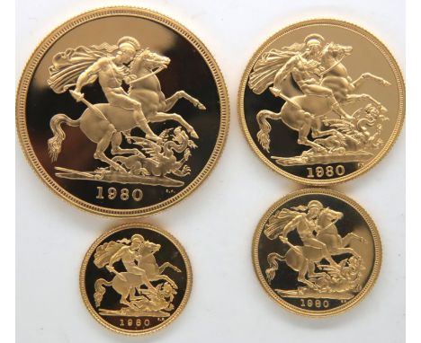 1980 boxed UK four coin gold proof set of Elizabeth II, with CoA. P&amp;P Group 1 (£14+VAT for the first lot and £1+VAT for s