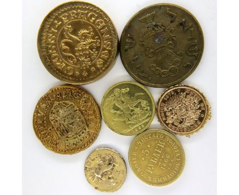 Seven gold plated evasion / forgery coins. P&amp;P Group 1 (£14+VAT for the first lot and £1+VAT for subsequent lots) 