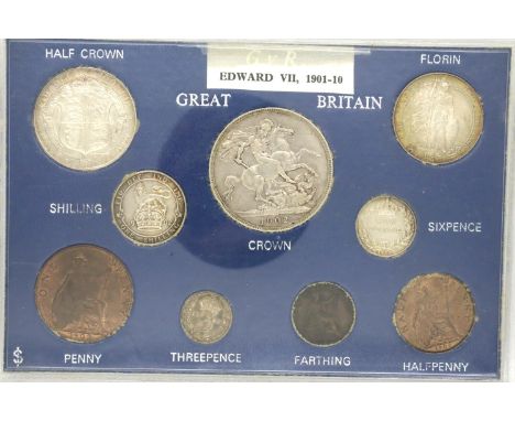 Cased coin set of Edward VII including silver. P&amp;P Group 1 (£14+VAT for the first lot and £1+VAT for subsequent lots) 