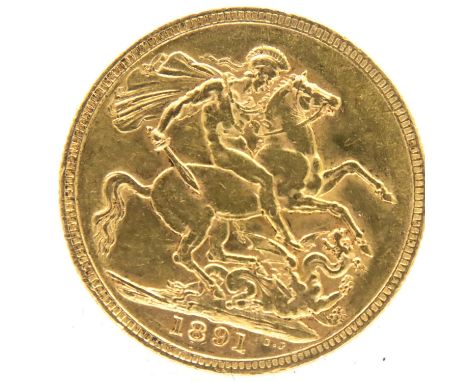 1891 gold sovereign of Queen Victoria. P&amp;P Group 1 (£14+VAT for the first lot and £1+VAT for subsequent lots) 