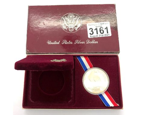 1984 USA Los Angeles Olympics silver proof Dollar, encapsulated and double-boxed. P&amp;P Group 1 (£14+VAT for the first lot 