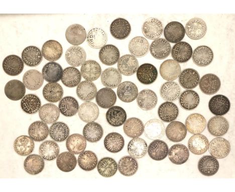 Threepence silver coins, combined 81g, all circulated. P&amp;P Group 1 (£14+VAT for the first lot and £1+VAT for subsequent l