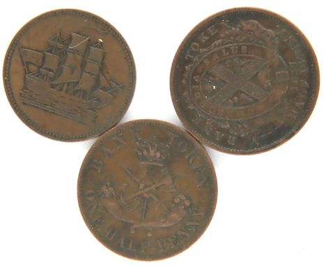Three Canadian Shipping tokens under colonial rule. P&amp;P Group 1 (£14+VAT for the first lot and £1+VAT for subsequent lots