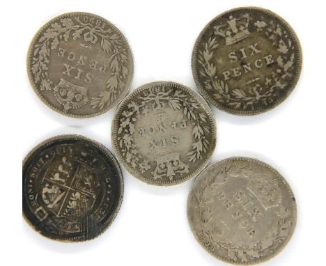 Five Victorian silver Sixpences. P&amp;P Group 1 (£14+VAT for the first lot and £1+VAT for subsequent lots) 