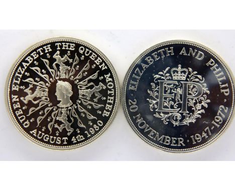 1972 and 1980 silver proof commemorative Crowns of Elizabeth II, each encapsulated, boxed with CoAs. P&amp;P Group 1 (£14+VAT