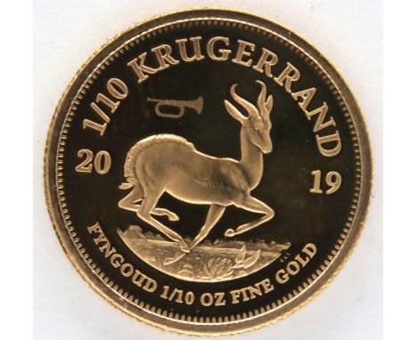 2019 1/10th gold krugerrand of South Africa, encapsulated and boxed. P&amp;P Group 1 (£14+VAT for the first lot and £1+VAT fo