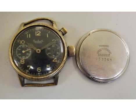 A Gentleman's German WWII Pilot's military Hanhart Chronograph Wrist Watch, nickel cased, black dial with luminous Arabic num