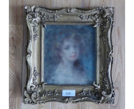 English School Head and Shoulder Portrait of a Girl  Pastel,  Unsigned, in ornate gilt frame, 18 x 15cm 