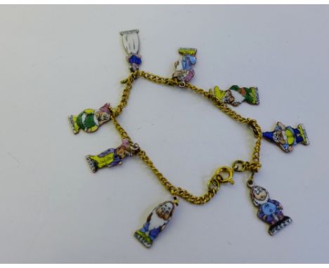 Vintage 1950s gilt metal and enamel Disney charm bracelet