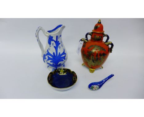 Mixed lot to include a Mason's dragon pattern vase and cover, Noritake pin dish, Staffordshire blue and white jug and a porce