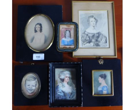 A group of six 19th Century and later framed portrait miniatures (6) 